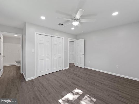 Bathroom, Empty room, Interior, Recessed Lighting, Wood Texture Flooring