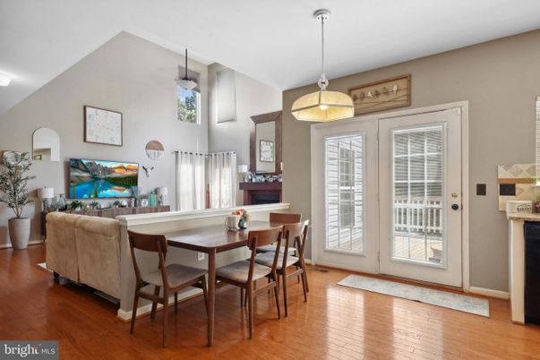 Dining room, Interior, Living room, Pendant Lights, Wood Texture Flooring