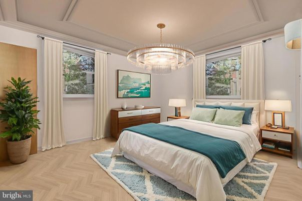 Bedroom, Chandelier, Interior, Pendant Lights, Wood Texture Flooring