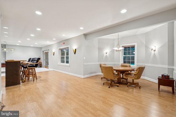 Dining room, Interior, Pendant Lights, Recessed Lighting, Wood Texture Flooring