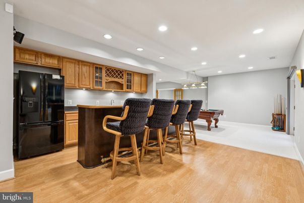 Billiard Table, Game Room, Interior, Kitchen, Pendant Lights, Recessed Lighting, Wood Texture Flooring