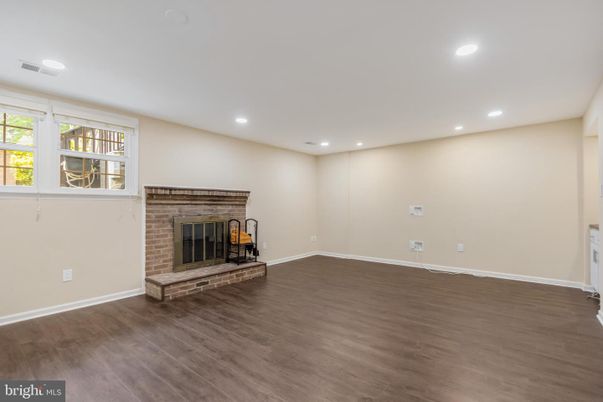 Empty room, Fireplace, Interior, Recessed Lighting, Wood Texture Flooring