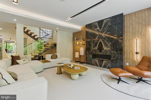 Fireplace, Interior, Living room, Marble Walls, Recessed Lighting