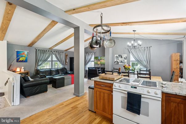 Chandelier, Interior, Kitchen, Living room, Wooden Beams, Wood Texture Flooring