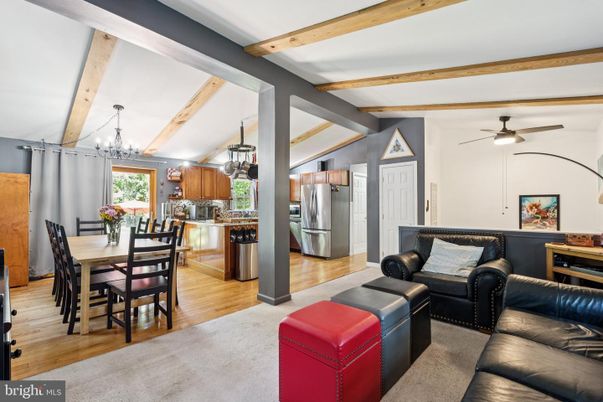 Chandelier, Dining room, Interior, Kitchen, Living room, Wooden Beams, Wood Texture Flooring