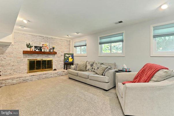 Fireplace, Interior, Living room, Recessed Lighting, Stone Walls