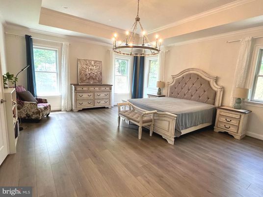 Bedroom, Chandelier, Interior, Wood Texture Flooring