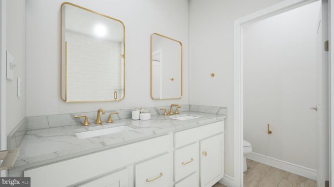 Bathroom, Dual Sink Vanities, Interior, Wood Texture Flooring