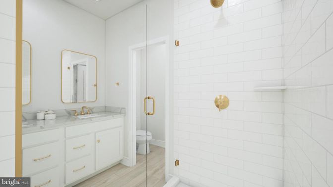 Bathroom, Interior, Recessed Lighting, Wood Texture Flooring