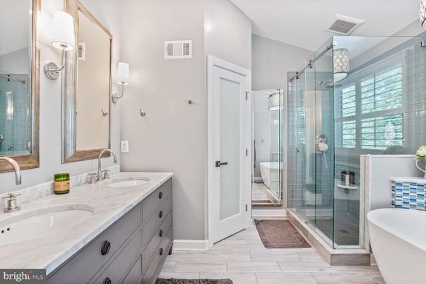 Bathroom, Dual Sink Vanities, Free Standing Baths, Glass Shower, Interior