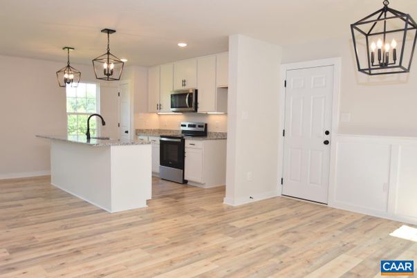Interior, Kitchen, Pendant Lights, Recessed Lighting, Wood Texture Flooring
