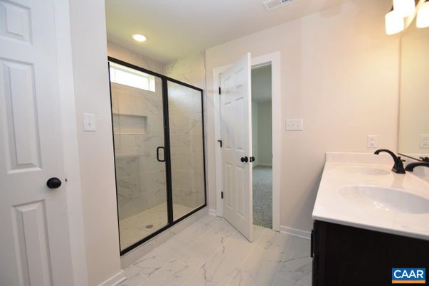 Bathroom, Glass Shower, Interior, Marble, Marble Walls, Recessed Lighting