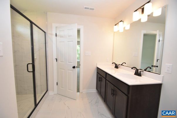 Bathroom, Dual Sink Vanities, Glass Shower, Interior, Marble, Marble Walls