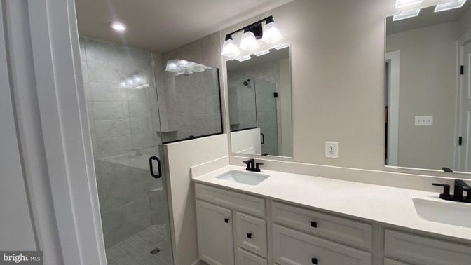 Bathroom, Dual Sink Vanities, Glass Shower, Interior, Recessed Lighting