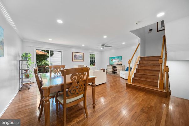 Dining room, Interior, Living room, Recessed Lighting, Wood Texture Flooring