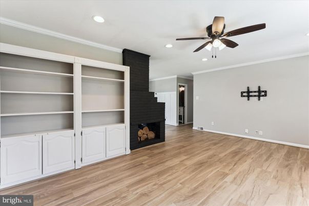 Empty room, Fireplace, Interior, Recessed Lighting, Wood Texture Flooring