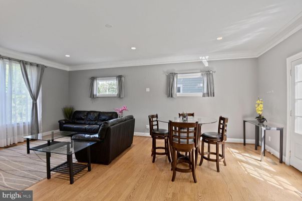 Dining room, Interior, Living room, Recessed Lighting, Wood Texture Flooring
