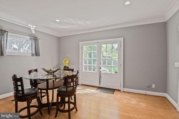 Dining room, Interior, Recessed Lighting, Wood Texture Flooring