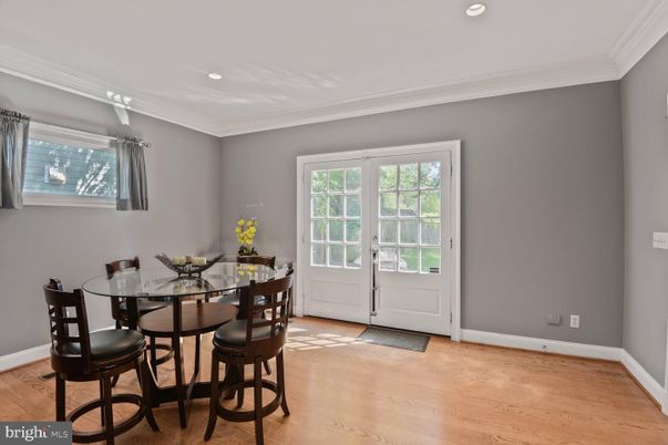 Dining room, Interior, Recessed Lighting, Wood Texture Flooring