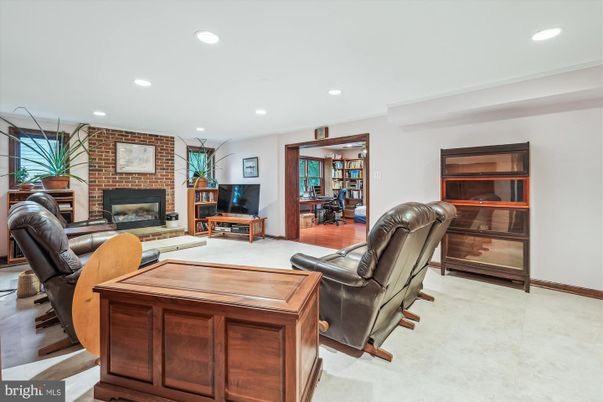 Fireplace, Interior, Living room, Recessed Lighting, Stone Walls