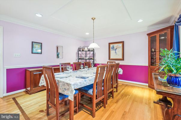 Dining room, Interior, Pendant Lights, Recessed Lighting, Wood Texture Flooring