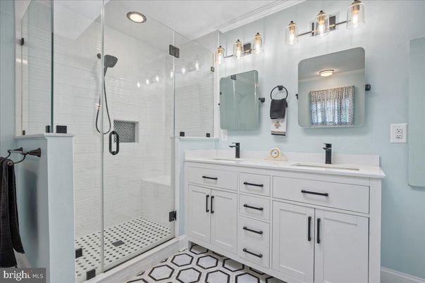 Bathroom, Dual Sink Vanities, Glass Shower, Interior, Recessed Lighting