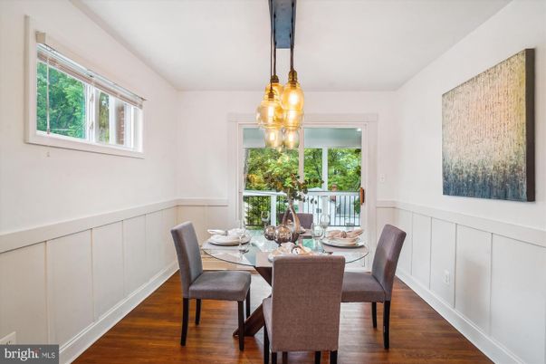 Dining room, Interior, Pendant Lights, Wood Texture Flooring