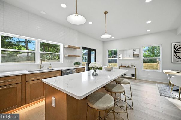 Interior, Kitchen, Pendant Lights, Recessed Lighting, Wood Texture Flooring