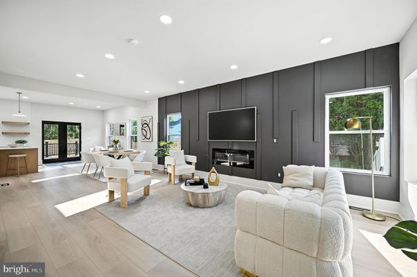 Billiard Table, Dining room, Fireplace, Game Room, Interior, Living room, Pendant Lights, Recessed Lighting, Wood Texture Flooring