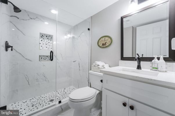 Bathroom, Glass Shower, Interior, Marble Walls, Recessed Lighting