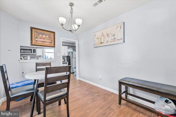 Dining room, Interior, Kitchen, Pendant Lights, Wood Texture Flooring