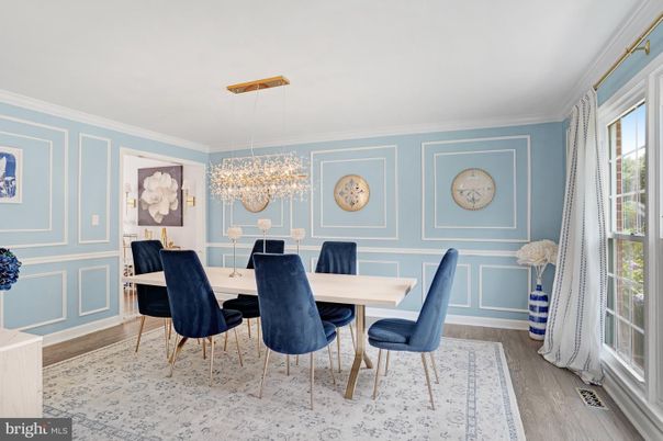 Chandelier, Dining room, Interior, Wood Texture Flooring