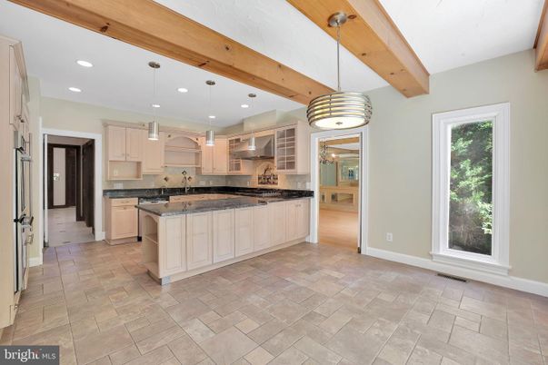 Interior, Kitchen, Pendant Lights, Recessed Lighting, Stainless Steel Appliances, Wooden Beams