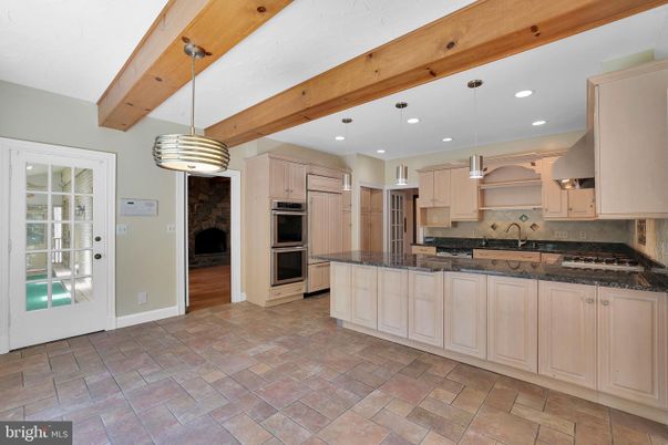 Interior, Kitchen, Pendant Lights, Recessed Lighting, Stainless Steel Appliances, Wooden Beams