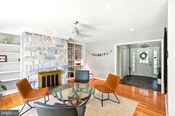 Fireplace, Interior, Recessed Lighting, Stone Walls, Wood Texture Flooring