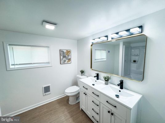 Bathroom, Dual Sink Vanities, Interior, Wood Texture Flooring