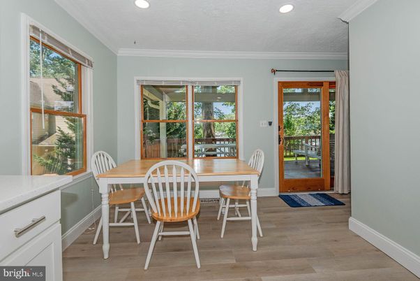 Dining room, Interior, Recessed Lighting, Wood Texture Flooring