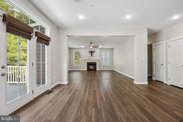 Empty room, Fireplace, Interior, Recessed Lighting, Wood Texture Flooring