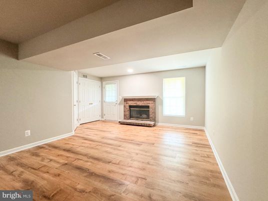 Empty room, Fireplace, Interior, Recessed Lighting, Wood Texture Flooring