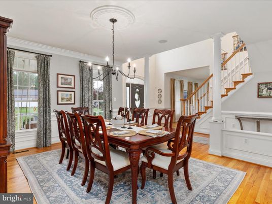 Chandelier, Dining room, Interior, Wood Texture Flooring