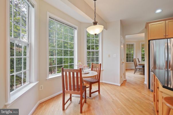 Dining room, Interior, Pendant Lights, Recessed Lighting, Wood Texture Flooring