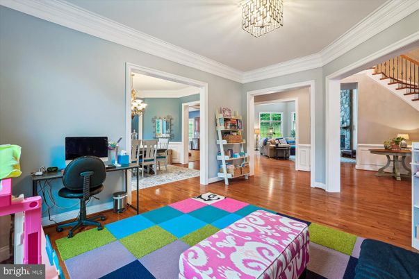 Chandelier, Home Office, Interior, Wood Texture Flooring
