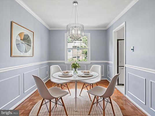 Chandelier, Dining room, Interior, Wood Texture Flooring