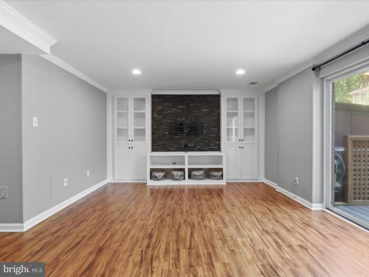 Empty room, Fireplace, Interior, Recessed Lighting, Wood Texture Flooring
