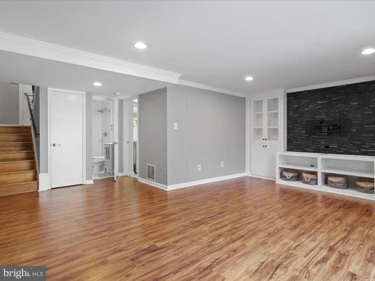 Bathroom, Empty room, Interior, Recessed Lighting, Wood Texture Flooring
