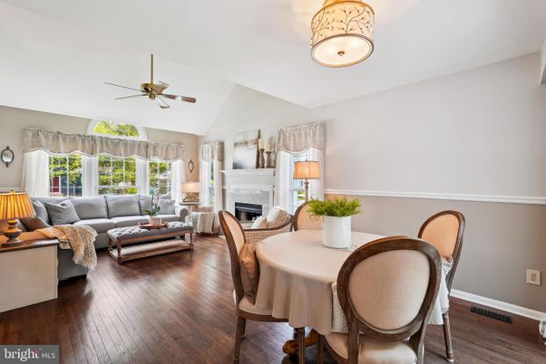 Dining room, Fireplace, Interior, Living room, Wood Texture Flooring