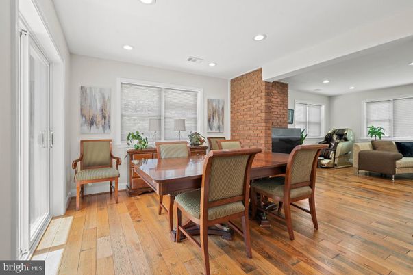 Dining room, Interior, Recessed Lighting, Stone Walls, Wood Texture Flooring