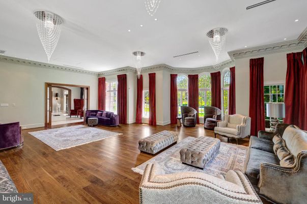 Chandelier, Interior, Living room, Recessed Lighting, Wood Texture Flooring