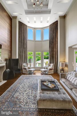 Chandelier, Interior, Living room, Recessed Lighting, Wood Texture Flooring, Wooden Walls