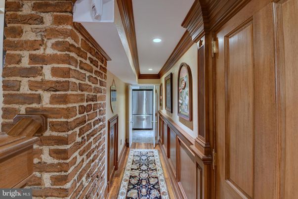 Interior, Kitchen, Recessed Lighting, Stainless Steel Appliances, Stone Walls, Wood Texture Flooring